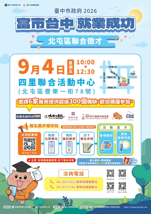 【徵才】臺中市就業服務處辦理2026「富市台中 就業成功」北屯區聯合徵才圖片